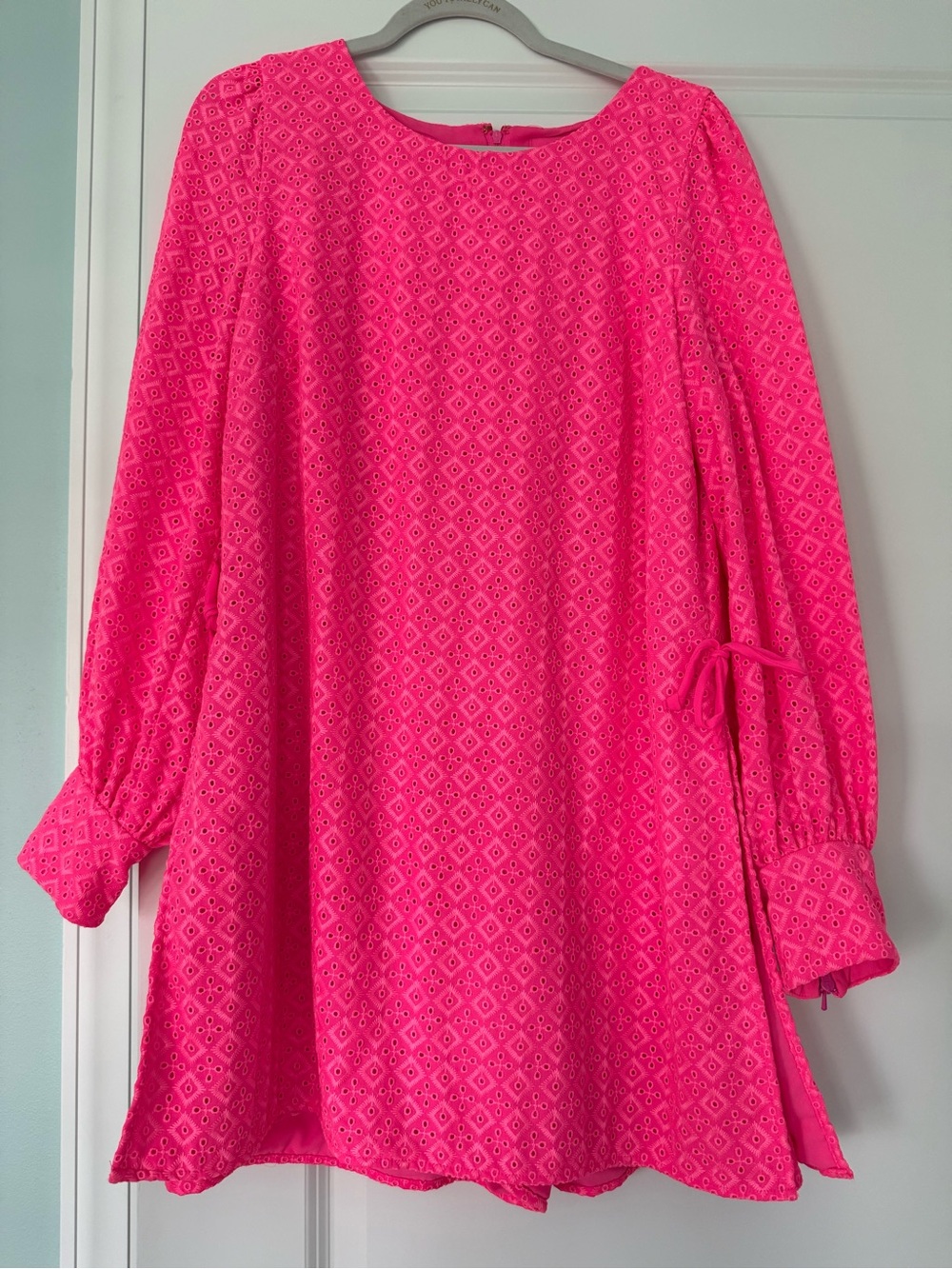 Lilly Pulitzer Hot Pink Eyelet Long Sleeve Dress Size 14
